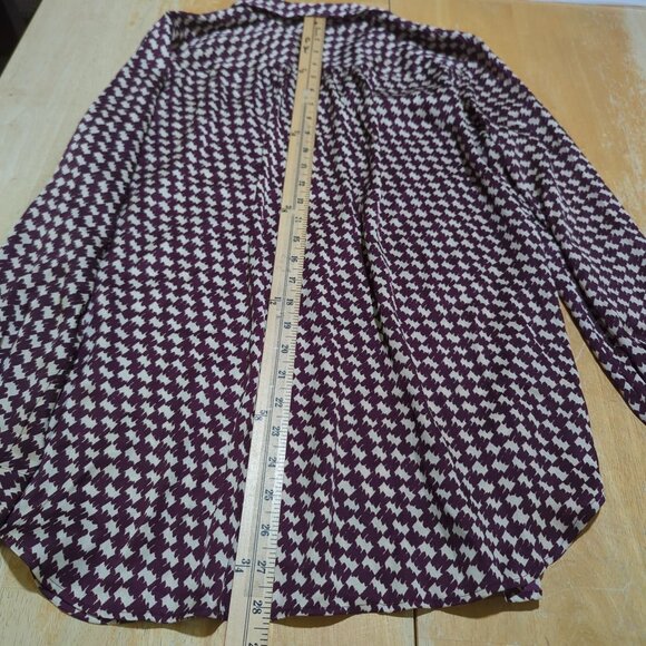 Ann Taylor Blouse Tunic Women's Sz M red white houndstooth long sleeve‎ - Picture 11 of 11